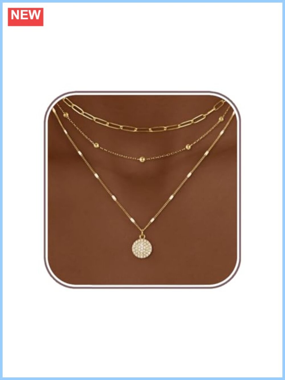 18K Gold Plated Stainless Steel Layered Necklace Set 3 Pcs Dainty Pendant
